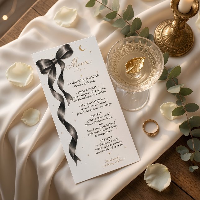 Lyxigt svart bågbröllopsmeny | Elegant minimalism Meny (Skapare uppladdad)
