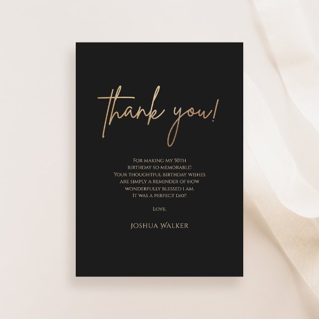 Lyxigt Svart Guld 50-års Födelsedags Tacksamhetsko Tack Kort (Luxury Black Gold 50th Birthday Thank You Card)