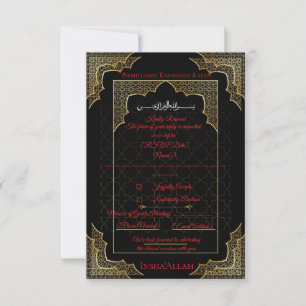Lyxigt svart & guld muslimskt RSVP-kort OSA Kort