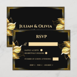 Lyxigt svart och guld RSVP-kort med måltidsval OSA Kort