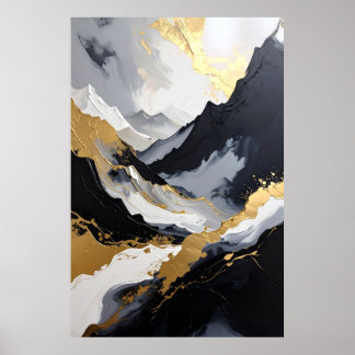 Lyxigt svart vitt och guld abstrakt berg poster