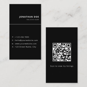 Lyxigt Vertikalt Svart QR-kod Realtor Visitkort