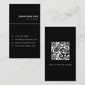 Lyxigt Vertikalt Svart QR-kod Realtor  Visitkort
