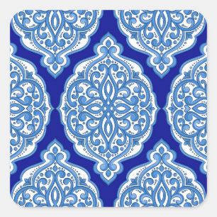 Lyxigt vit-blått, turkiskt ornament. fyrkantigt klistermärke