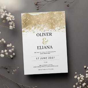 Lyxigt vitt silver och guld glitter Bröllop Inbjudningar