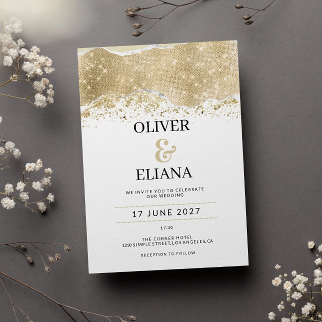 Lyxigt vitt silver och guld glitter Bröllop Inbjudningar (Luxury white silver and gold glitter Wedding)
