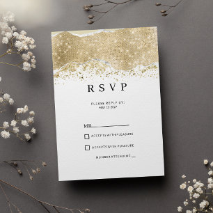 Lyxigt vitt silver och guld glitter RSVP Inbjudningar