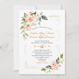 Lyxiskt levande korall Blommigt Guld Glitter Bröll Inbjudningar