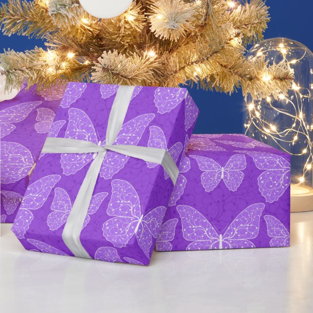 Lyxiumets moderna Lila Naturlig Blommigt Butterfly Presentpapper (Helgdagar)
