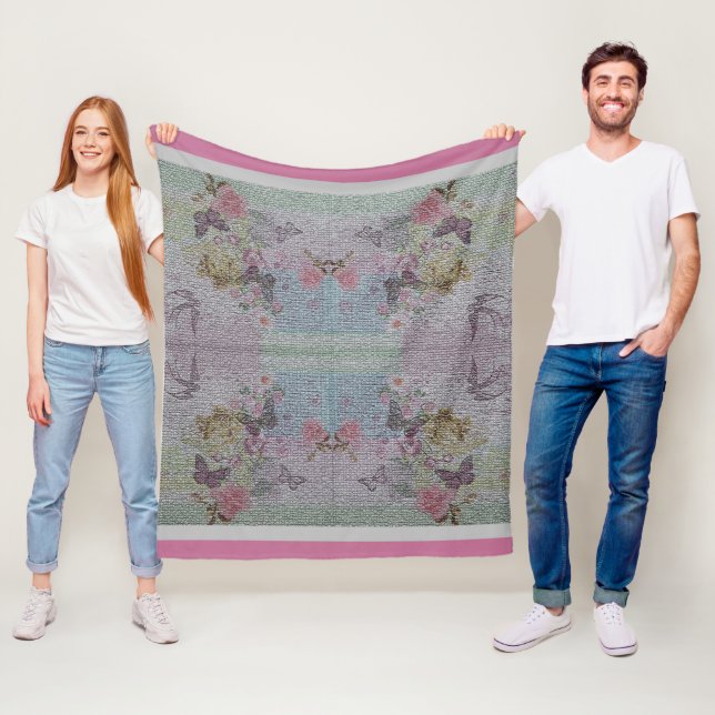 Lyxiumets moderna Vintage Blommigt Ro Fleecefilt (På plats)