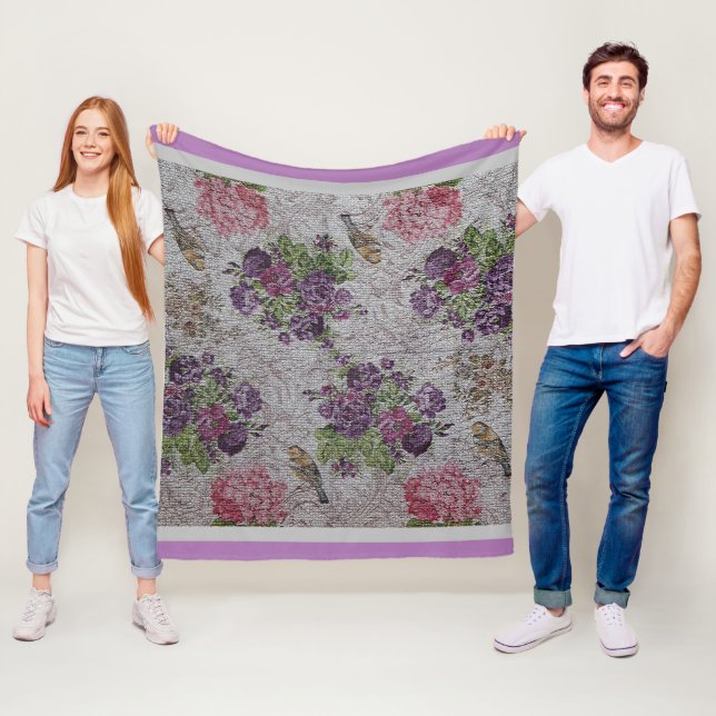 Lyxiumets moderna Vintage Blommigt Ro Fleecefilt (På plats)