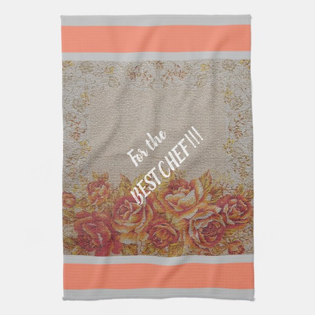 Lyxiumets moderna Vintage Blommigt Ro Kökshandduk (Vertikal)