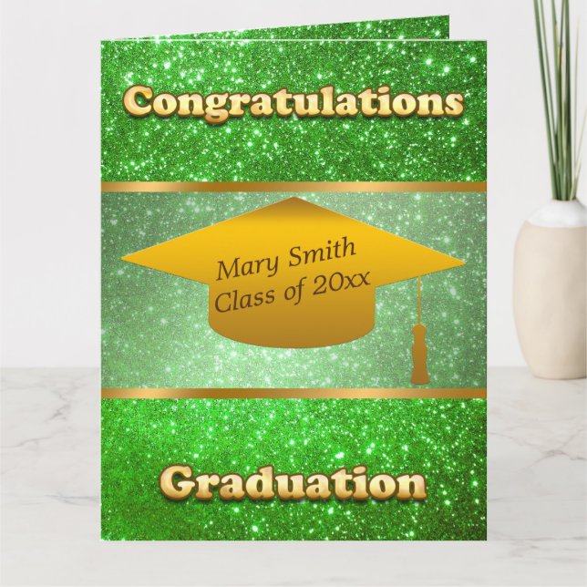 Lyxiummodern Anpassa Grönt Glitter Kort (Framsida)