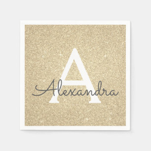 Lyxiury Guld Glitter & Gnistra Monogram Birthday Pappersservett