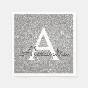 Lyxiury Silver Glitter & Gnistra Monogram Birthday Pappersservett