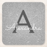 Lyxiury Silver Glitter & Gnistra Monogram Birthday Underlägg Papper Kvadrat<br><div class="desc">Silver Faux Glitter och Gnistra Elegant Monogram Födelsedagsfest Underlägg. Dessa Underlägg för Födelsedagsfest,  Möhippa,  Bröllop eller Bachelorette Party kan anpassas så att de omfattar ditt första och första namn. Kontakta designern om du vill ha anpassade matchande objekt.</div>