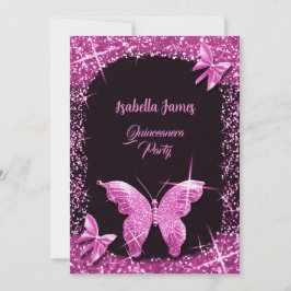 lyxklass glitter Black rosa Butterfly elegant Inbjudningar