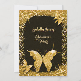 lyxklass glitter svart guld Butterfly elegant Inbjudningar