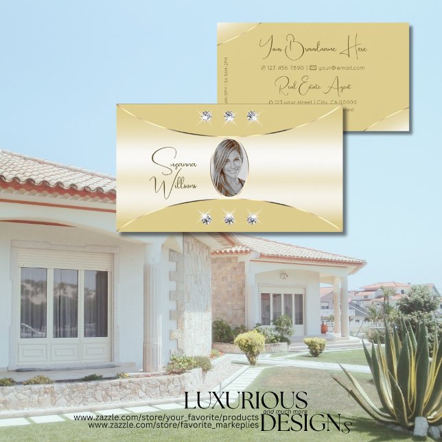 Lyxkram med Guld-dekordiamanter och foto Visitkort (Skapare uppladdad)