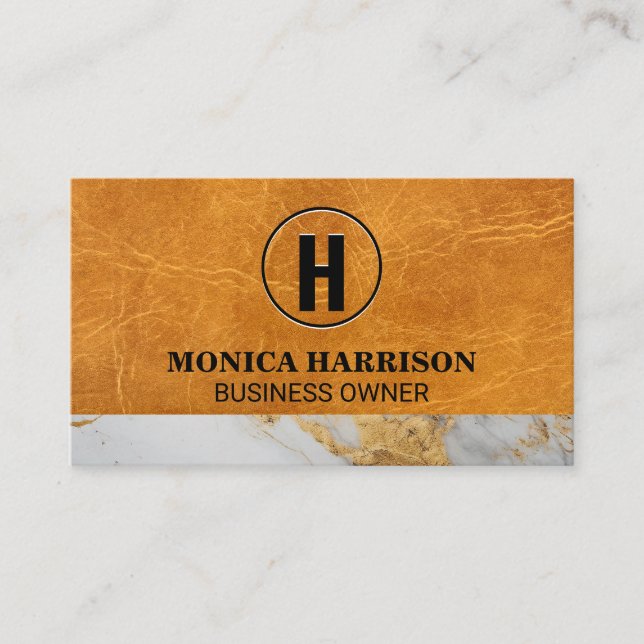Lyxläder | Marmor Trim | Monogram Visitkort (Framsida)