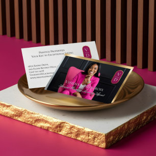 Lyxlägenheter Svart Guld Rosa Foto Monogram Visitkort