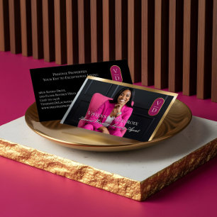 Lyxlägenheter Svart Guld Rosa Foto Monogram Visitkort