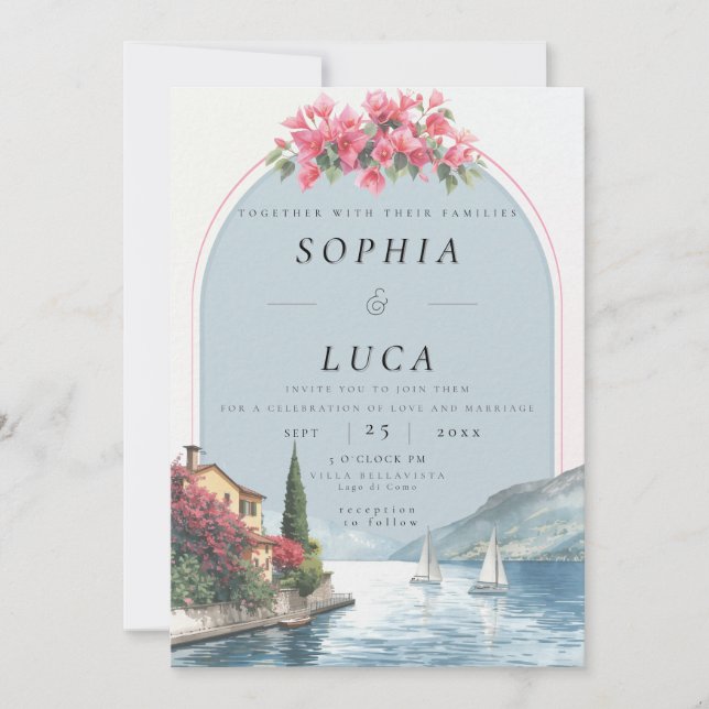 Lyxligt bröllop vid Lake Como med QR-kod  Inbjudningar (Framsida)