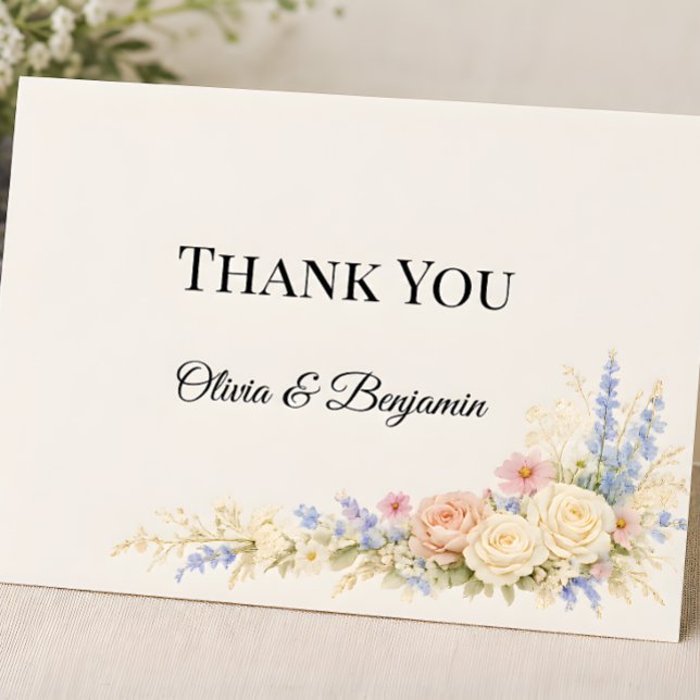 Lyxlika ängbröllop tack kort (Part of the luxury wildflower meadow wedding theme collection, thank you card)