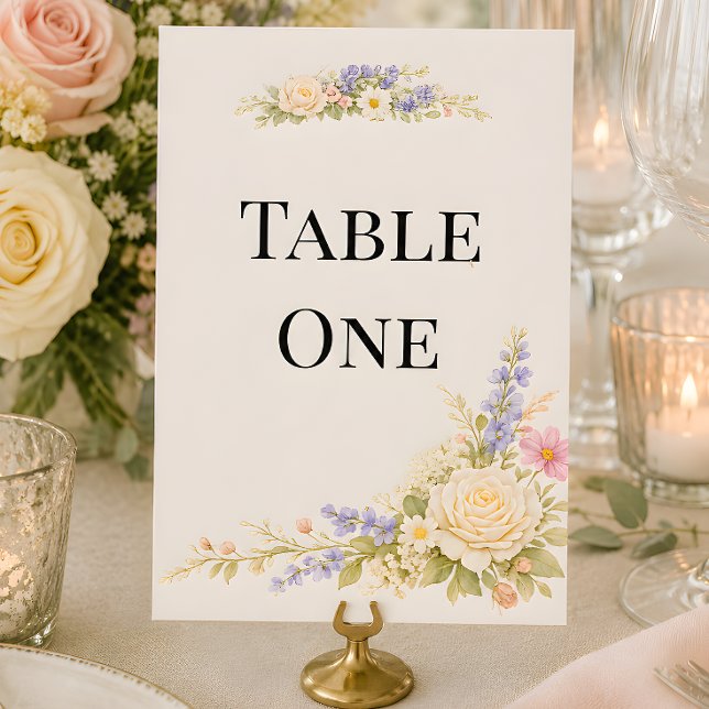 Lyxlux Örtäng Bröllops Bordnummer Inbjudningar (Part of the luxury wildflower meadow wedding theme collection, table number)