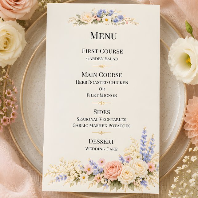 Lyxluxuös ängbröllop meny (Part of the luxury wildflower meadow wedding theme collection, menu card)
