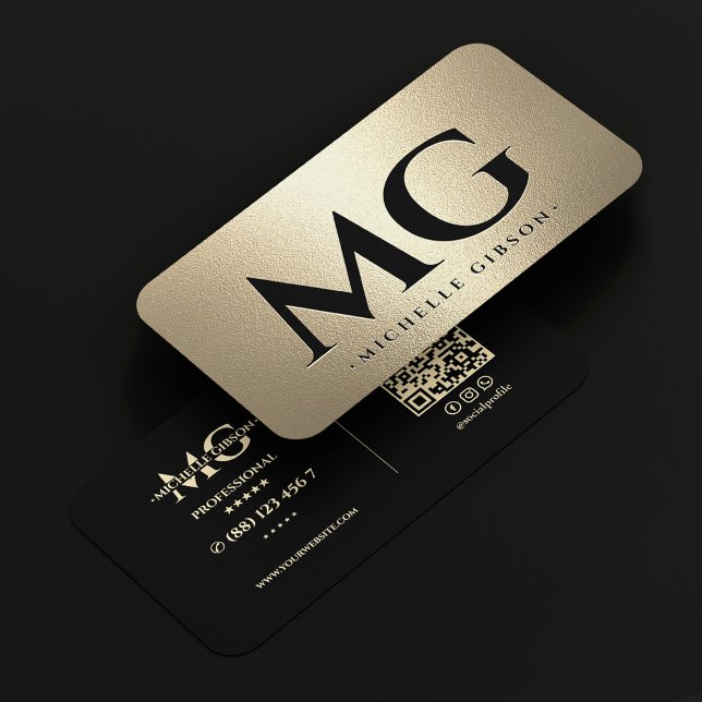Lyxmarknadsföring Monogram Initialer Svart Falskt  Visitkort (Luxury Marketing Monogram Initials Black Faux Gold Business Card
)