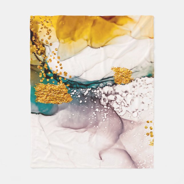 Lyxmarmor med glitter guld fleecefilt (Framsidan)