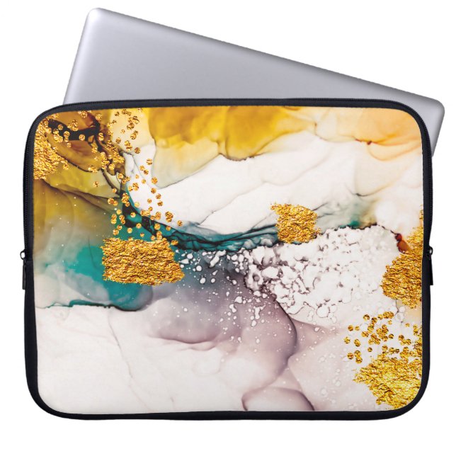 Lyxmarmor med glitter guld laptop fodral (Framsidan)
