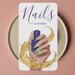 Lyxnagelkonstnär Manikyrist Pistage Lila Guld Visitkort