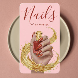 Lyxnagelkonstnär Manikyrist Tomatröd Guld Rosa Visitkort