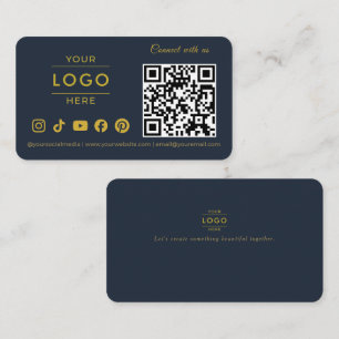 Lyxnavblå Guld QR-kod Sociala Medier Logotyp Visitkort