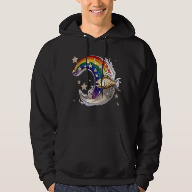 Lyxregnbåge Moon Fish 3D Star Pullover Hoodie (Framsida)