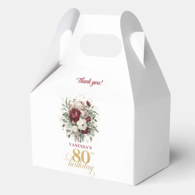 Lyxrosa blommig presentlåda för 80-årsfirande (Luxury Blush Floral 80th Birthday Favor Box)