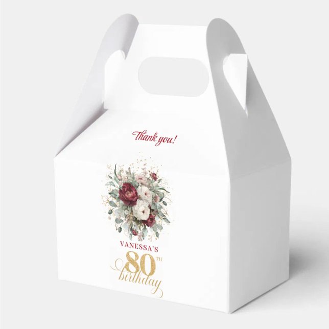 Lyxrosa Burgunder 80-års Födelsedagspresentlåda Presentaskar (Luxury Blush Burgundy 80th Birthday Favor Box)