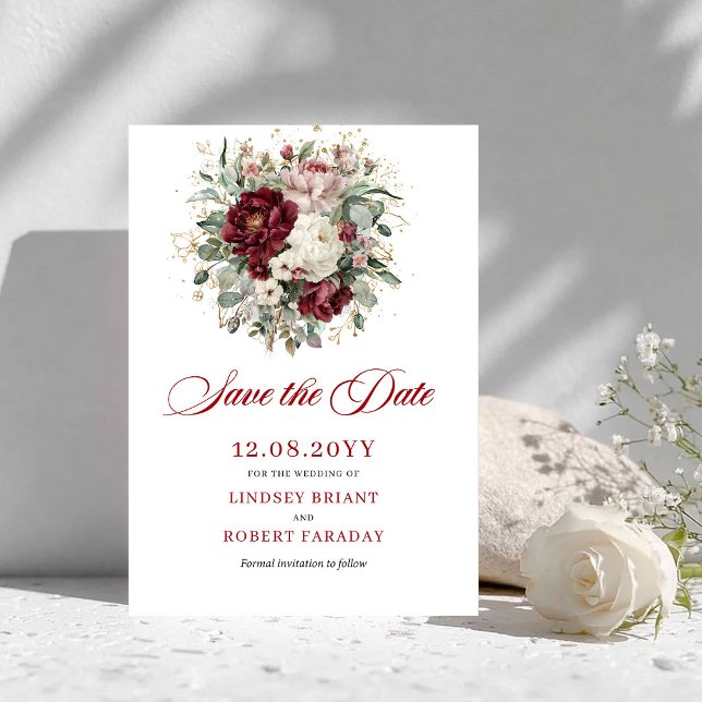 Lyxrosa Burgunder Blommig Spara Datum Datumet (Luxury Blush Burgundy Floral Save The Date)