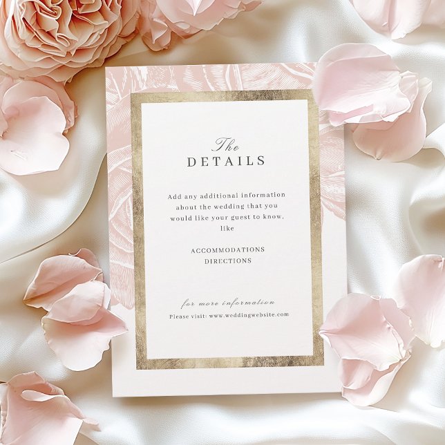 Lyxrosa guld vintage bröllopsdetaljer tilläggskort (Luxe rose blush gold vintage wedding details enclosure card)