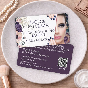 Lyxrosa lila blomsterbröllopsmakeupartist visitkort