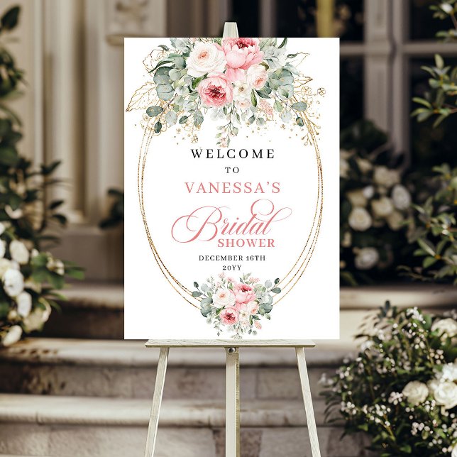 Lyxrosa och guld Stoftrosa Bröllopsdusch Poster (Luxury Blush and Gold Dusty Pink Bridal Shower Welcome)