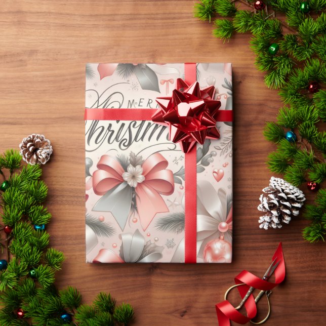Lyxrosa röd God Jul Presentpapper (Julgåva)