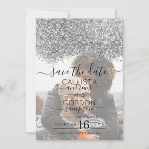 Lyxrosa Silverglitter Konfetti Foto Bröllop Spara Datumet