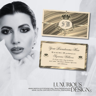 LyxRoyalet Beige Guld Krona med Monogram Noble Visitkort