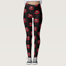 Lyxskönhet Glam Röda Droppande Läppar Leggings