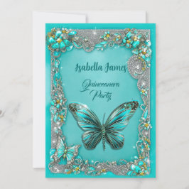 lyxturkos Quinceanera party Butterfly chic Inbjudningar