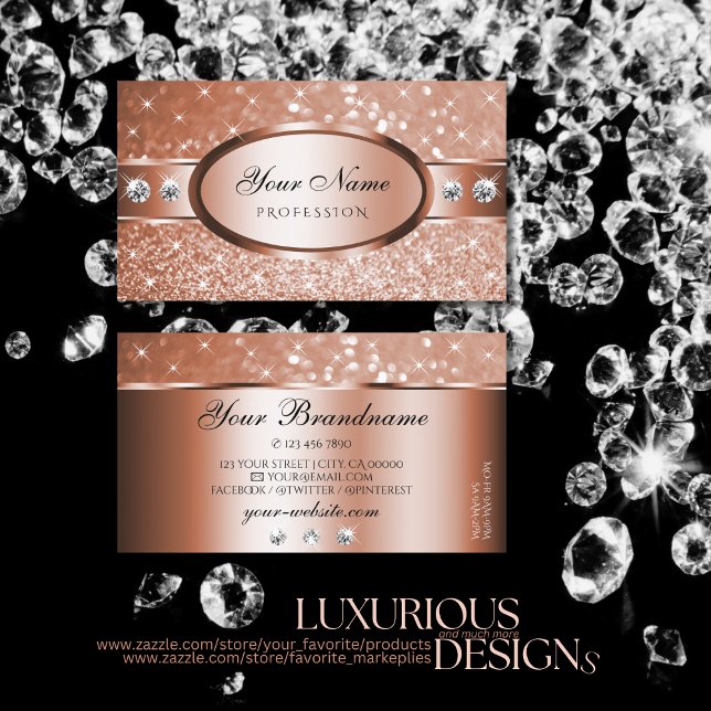 Lyxunj Ro Guld Glitter Stars Diamonds Deluxe Visitkort (Skapare uppladdad)