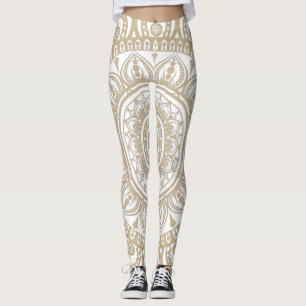 Lyxur guld och vit design Mandala blommigt Yoga Leggings
